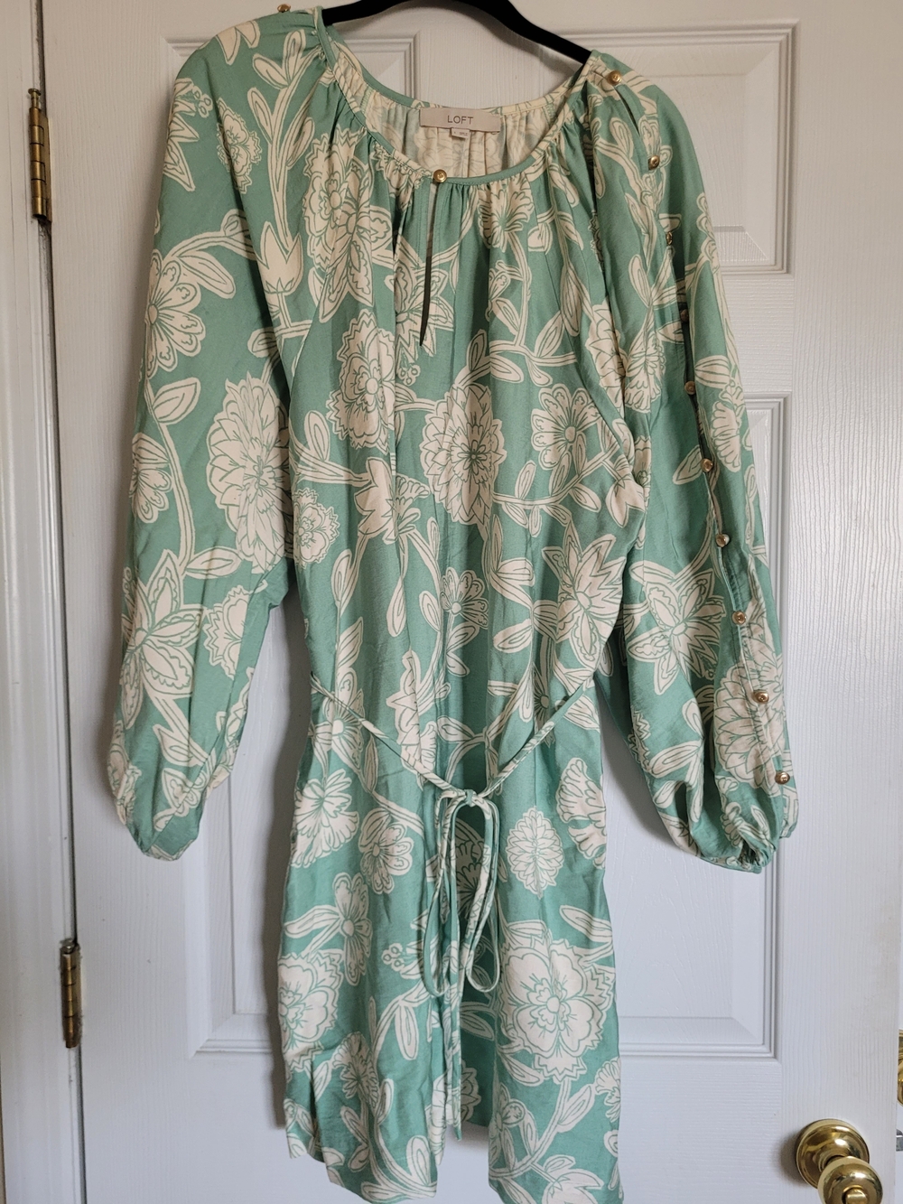LOFT Mint Green Floral Tie-Waist Dress
